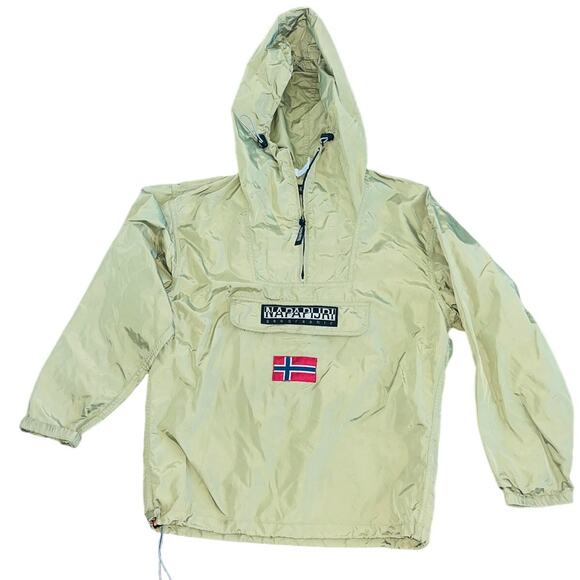 Napapijri Men's Windproof 1/4 Zip Hooded Windbreaker Jacket Green Size Small